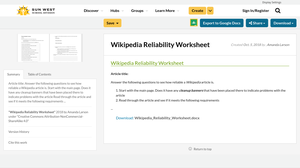 Wikipedia Reliability Worksheet | Resource Bank