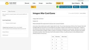 Integers War Card Game | Resource Bank