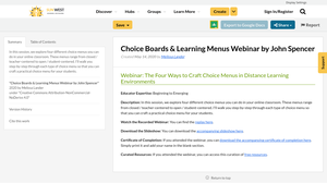 Choice Boards & Learning Menus Webinar by John Spencer | Resource Bank