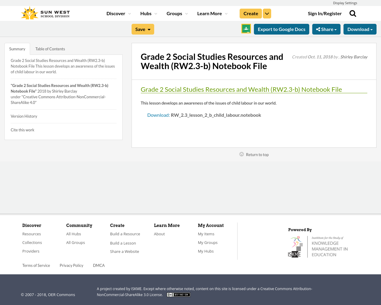 Grade 2 Social Studies Resources and Wealth (RW2.3b) Notebook File