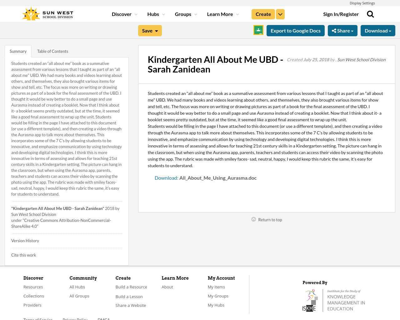 kindergarten-all-about-me-ubd-sarah-zanidean-resource-bank