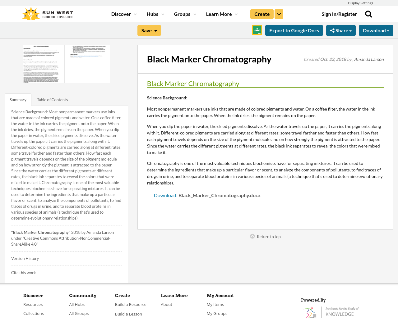 Black Marker Chromatography Resource Bank
