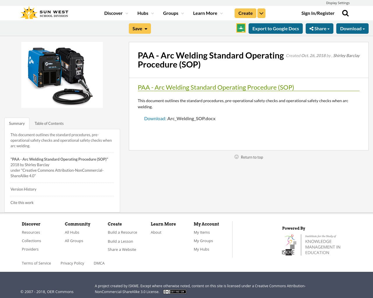 PAA Arc Welding Standard Operating Procedure (SOP) Resource Bank