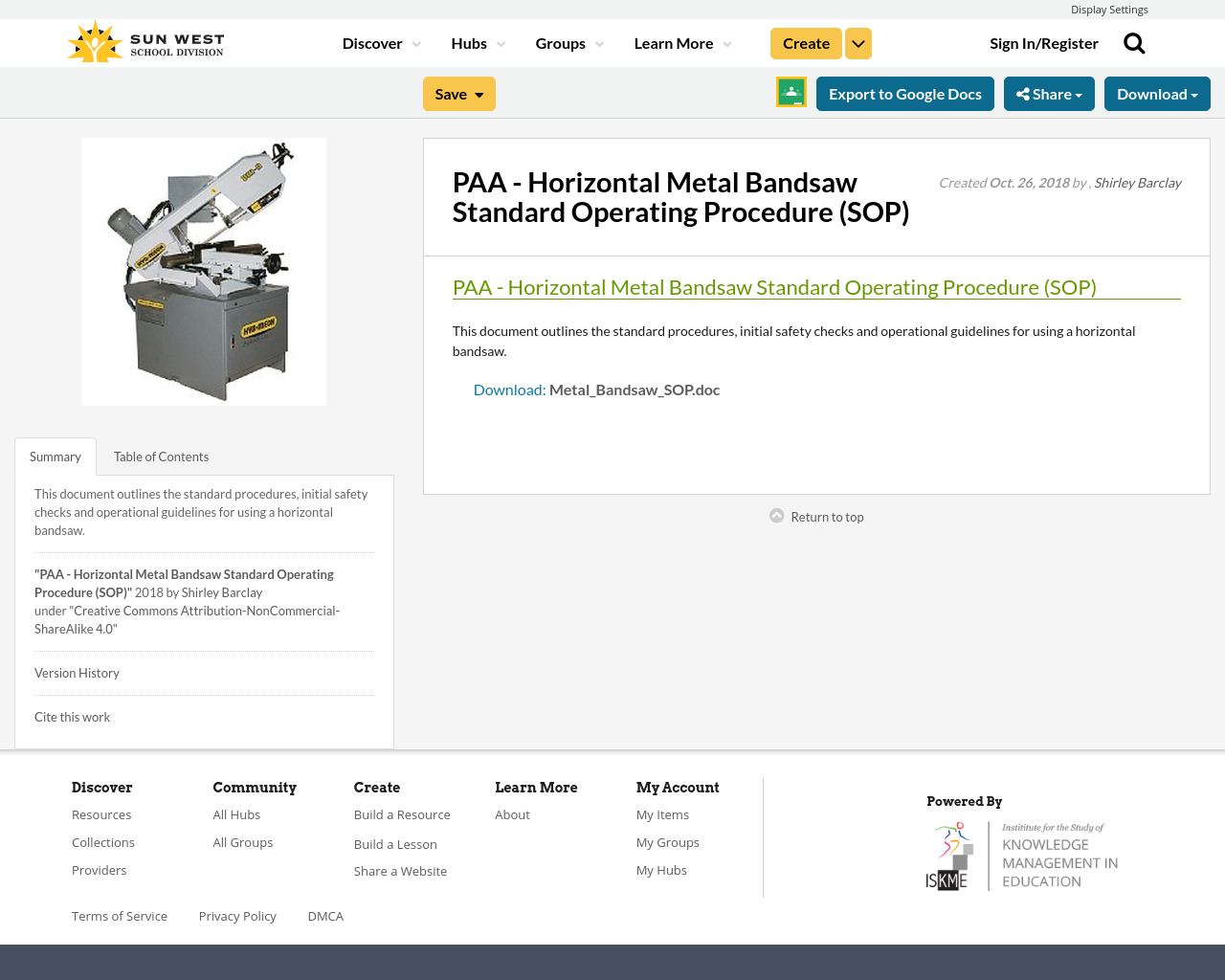 PAA Horizontal Metal Bandsaw Standard Operating Procedure (SOP
