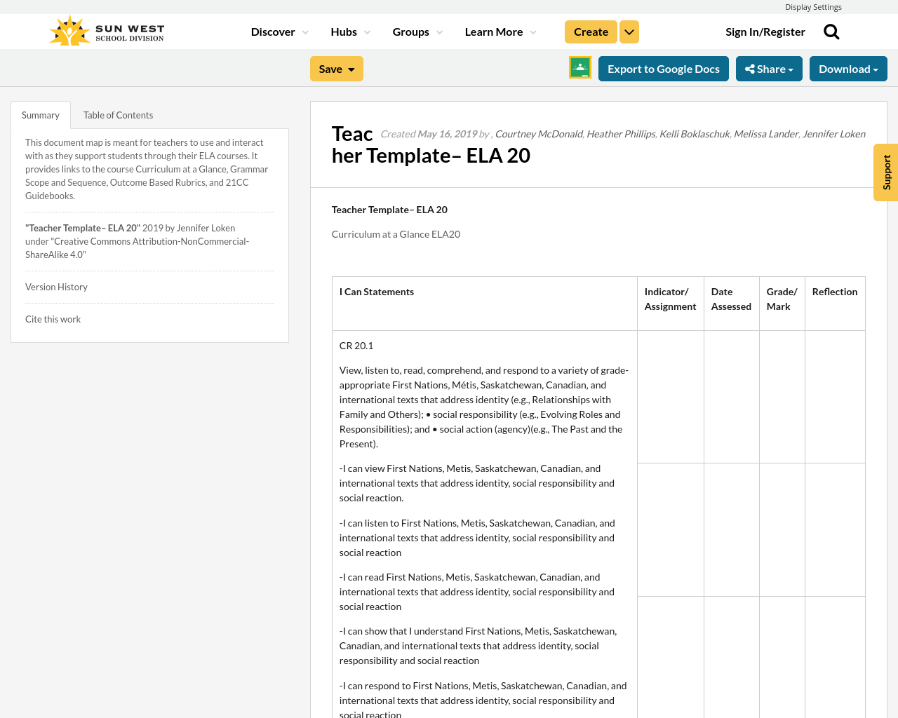 Teacher Template\u2013 ELA 20 | Resource Bank