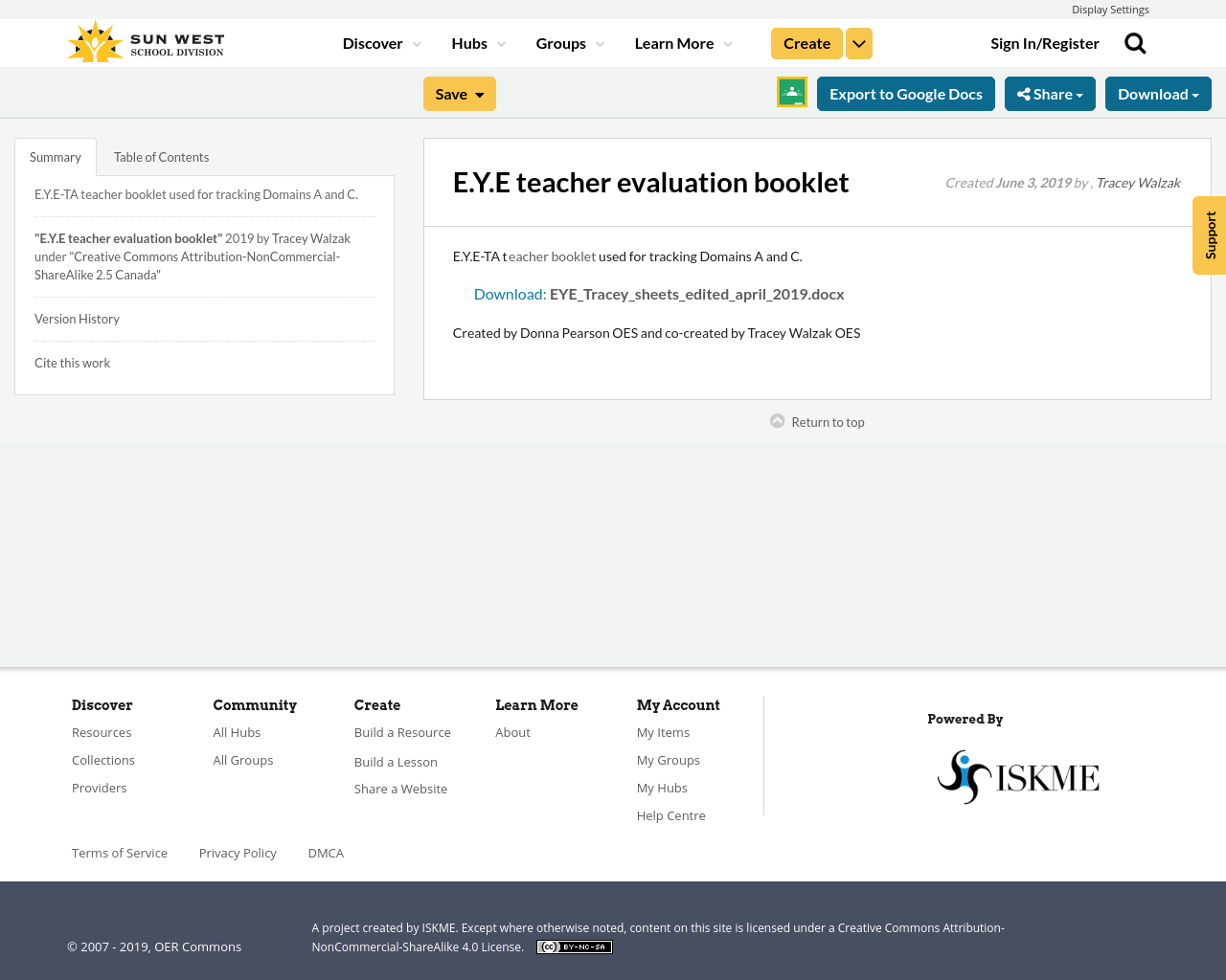 E.Y.E teacher evaluation booklet Resource Bank