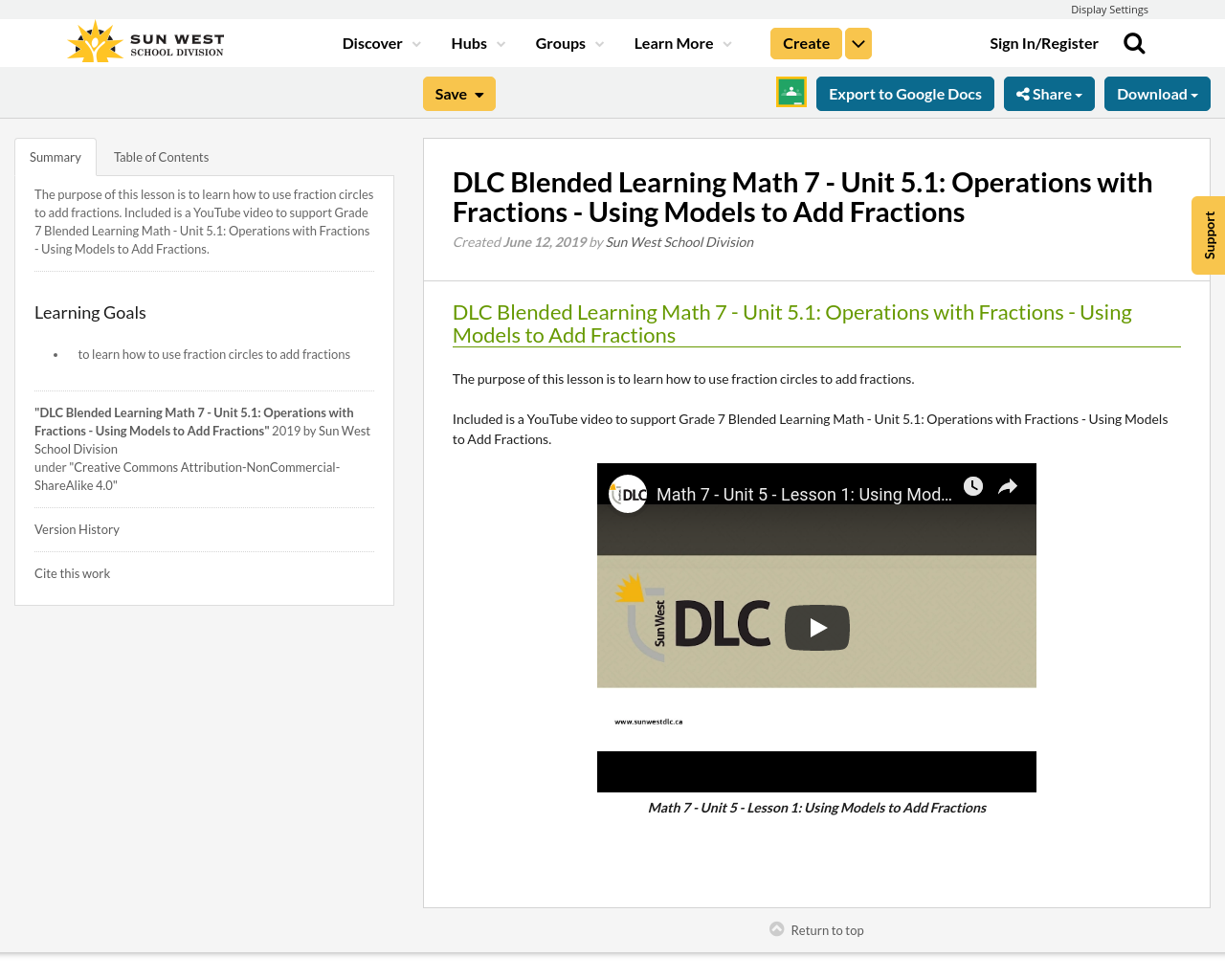 DLC Blended Learning Math 7 Unit 5.1 Operations with Fractions Using Models to Add