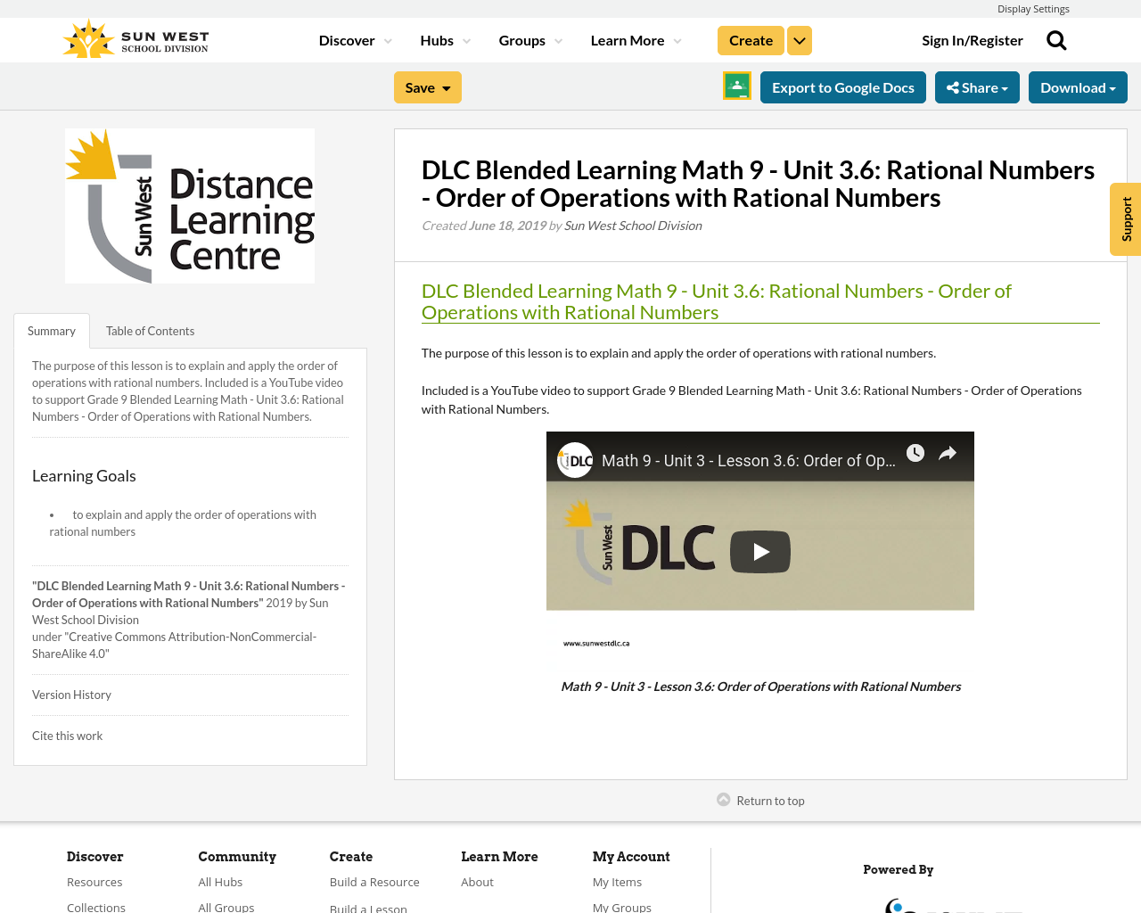 DLC Blended Learning Math 9 Unit 3 6 Rational Numbers Order Of
