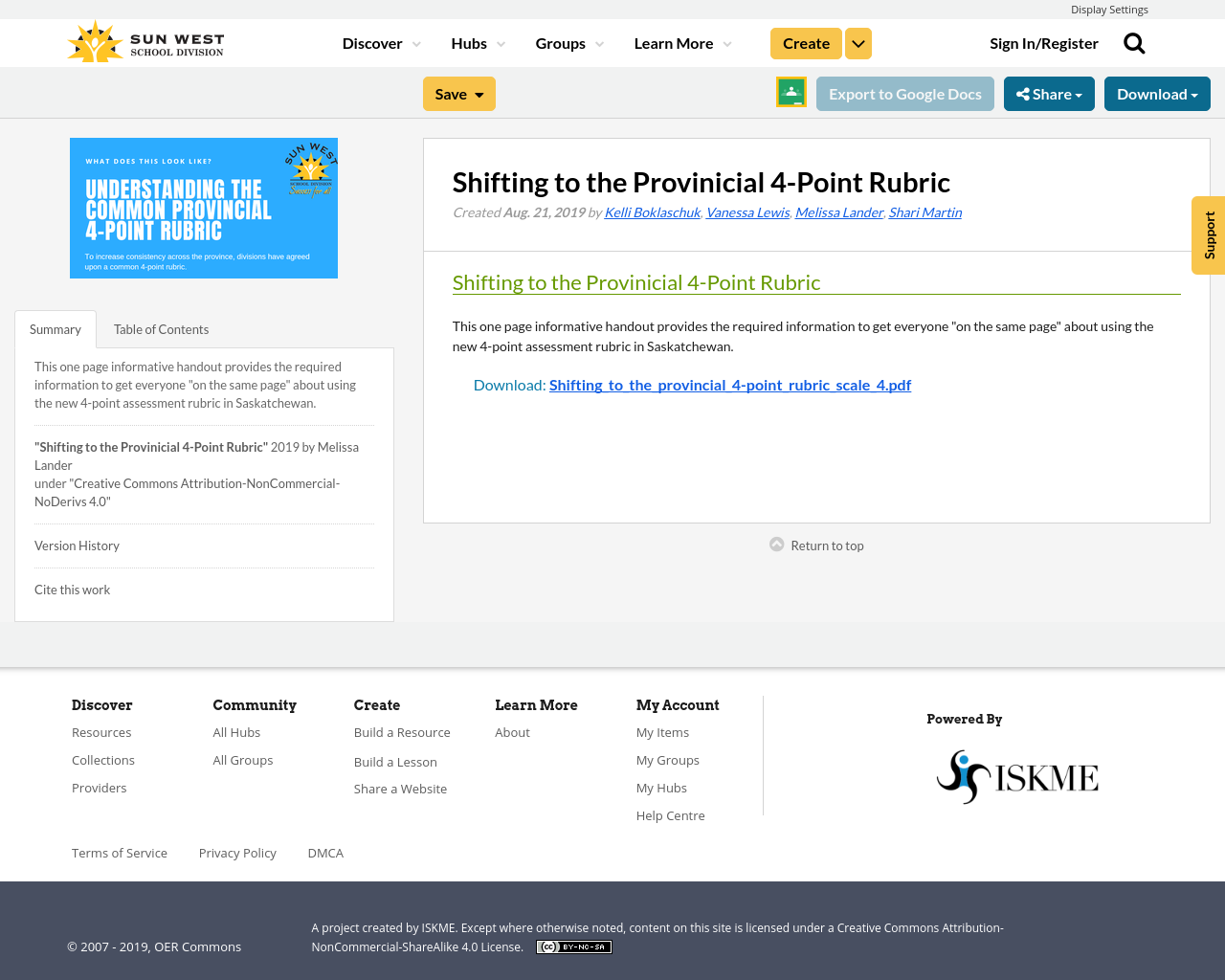 Shifting To The Provincial 4 Point Rubric Resource Bank