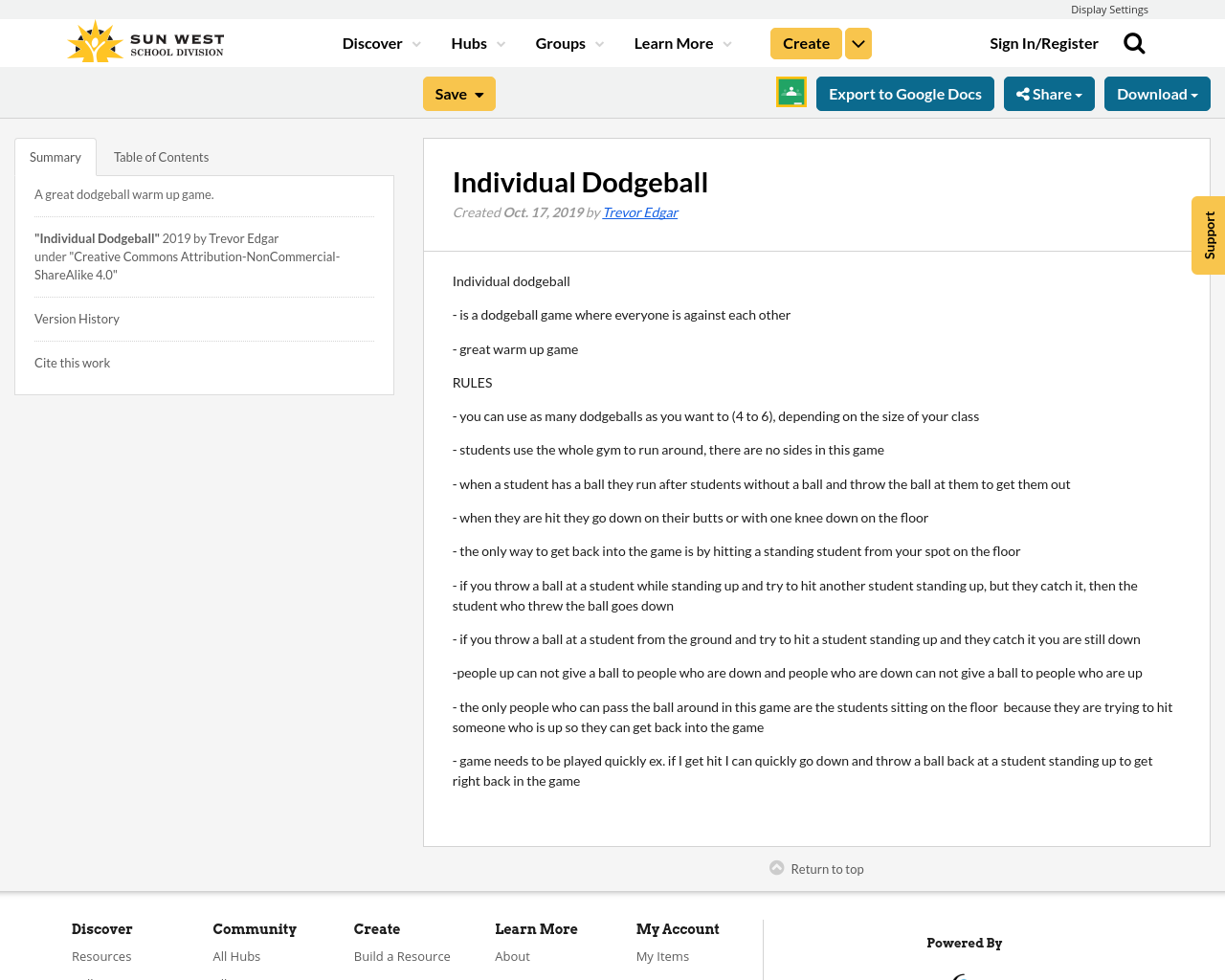 Individual Dodgeball Resource Bank