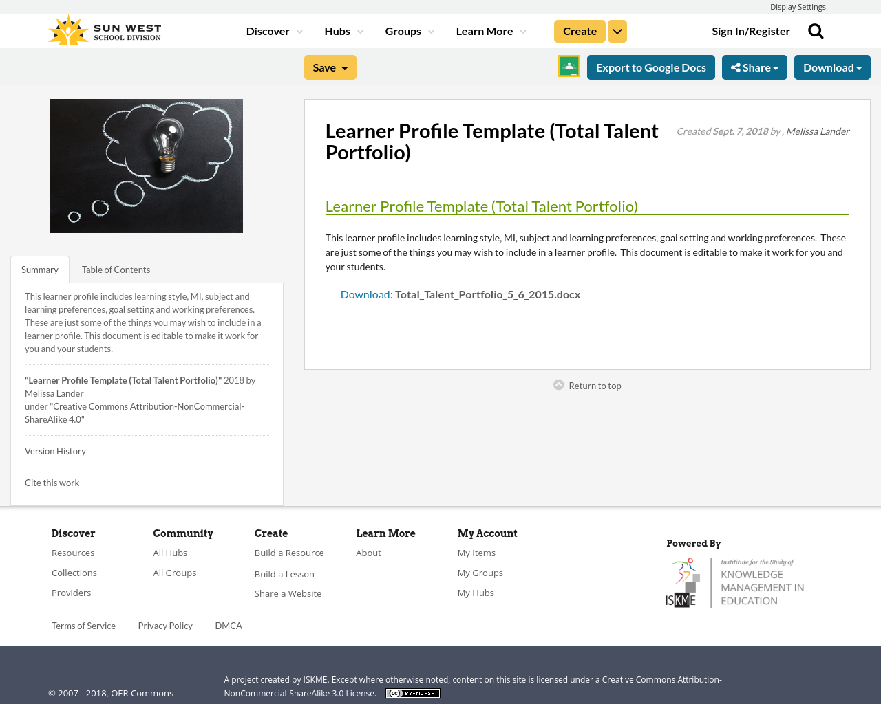 Learner Profile Template Total Talent Portfolio Resource Bank