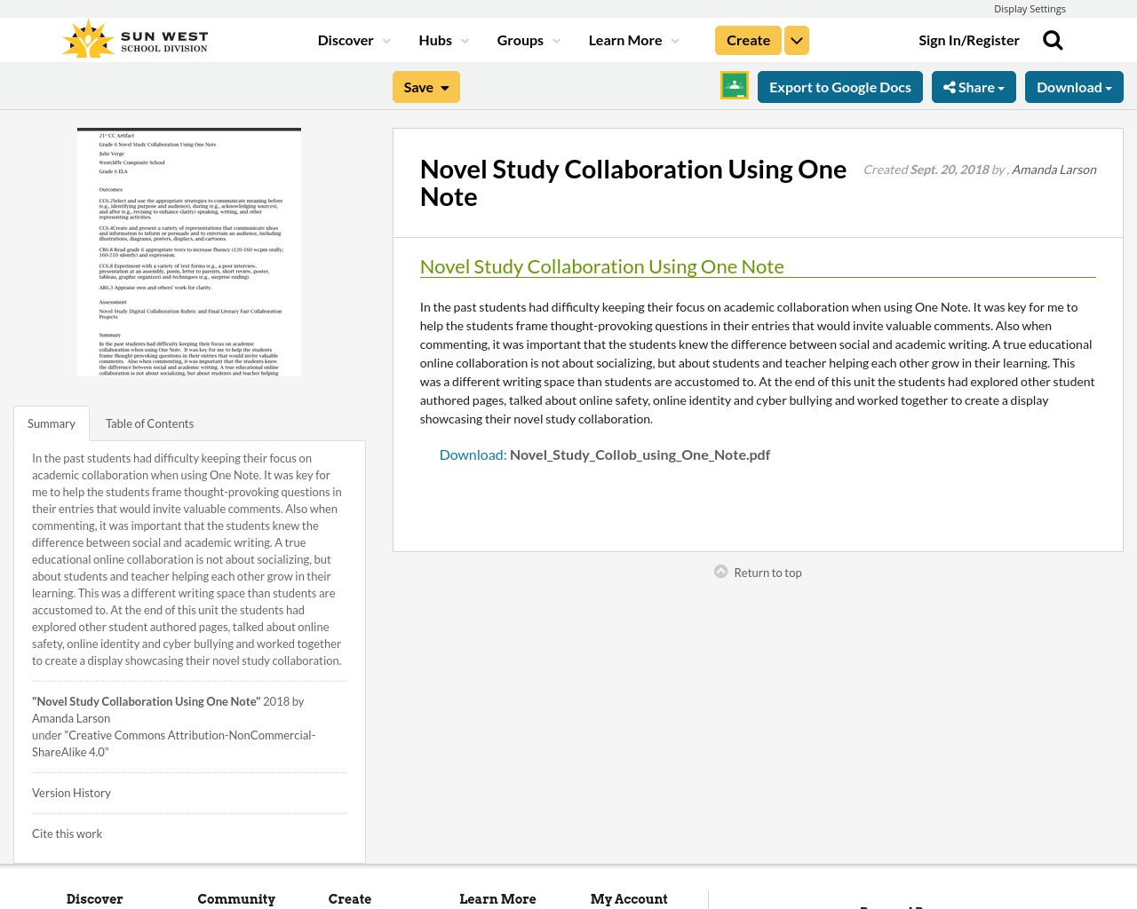 Novel Study Collaboration Using One Note | Resource Bank