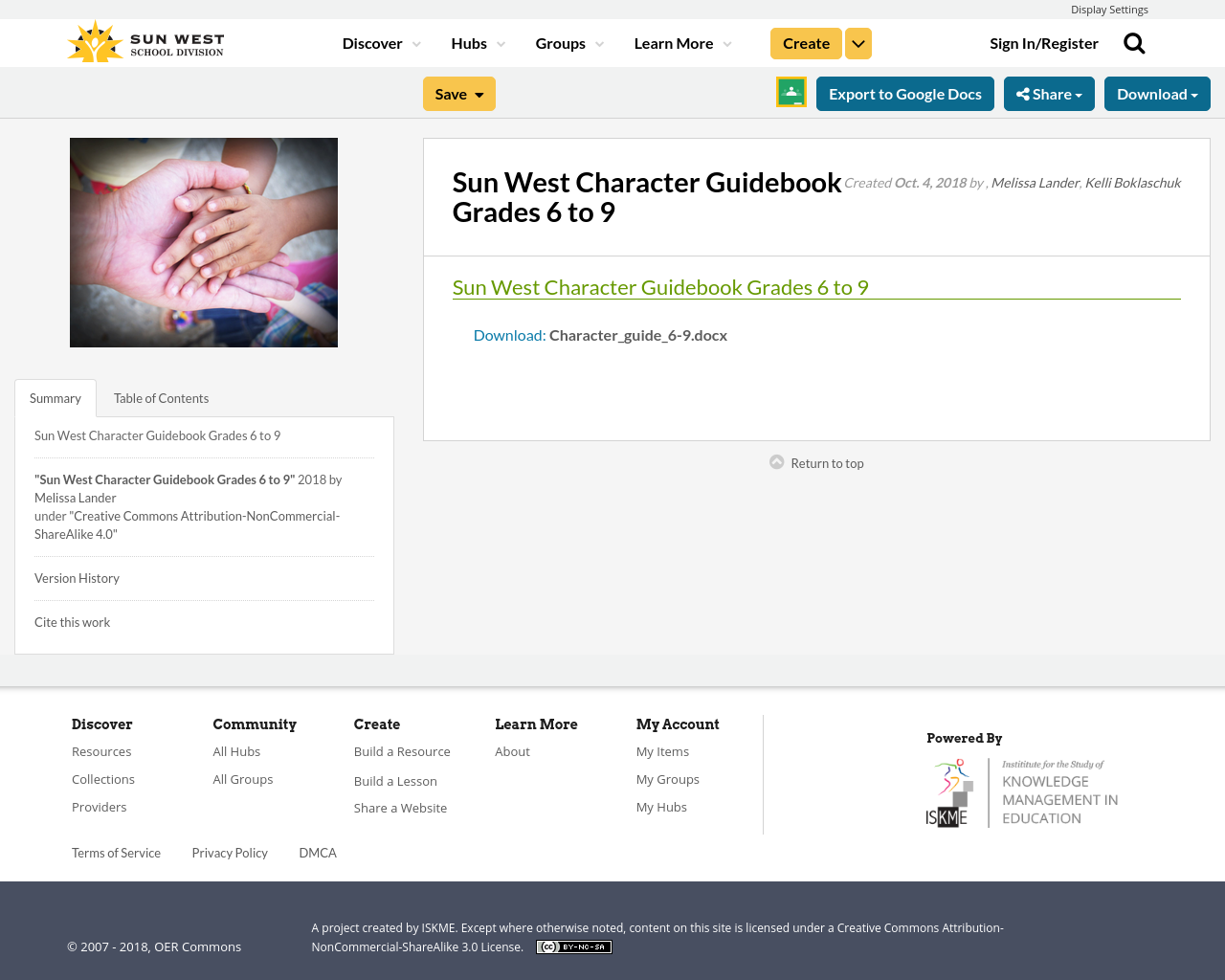 Sun West Character Guidebook Grades 6 to 9 Resource Bank
