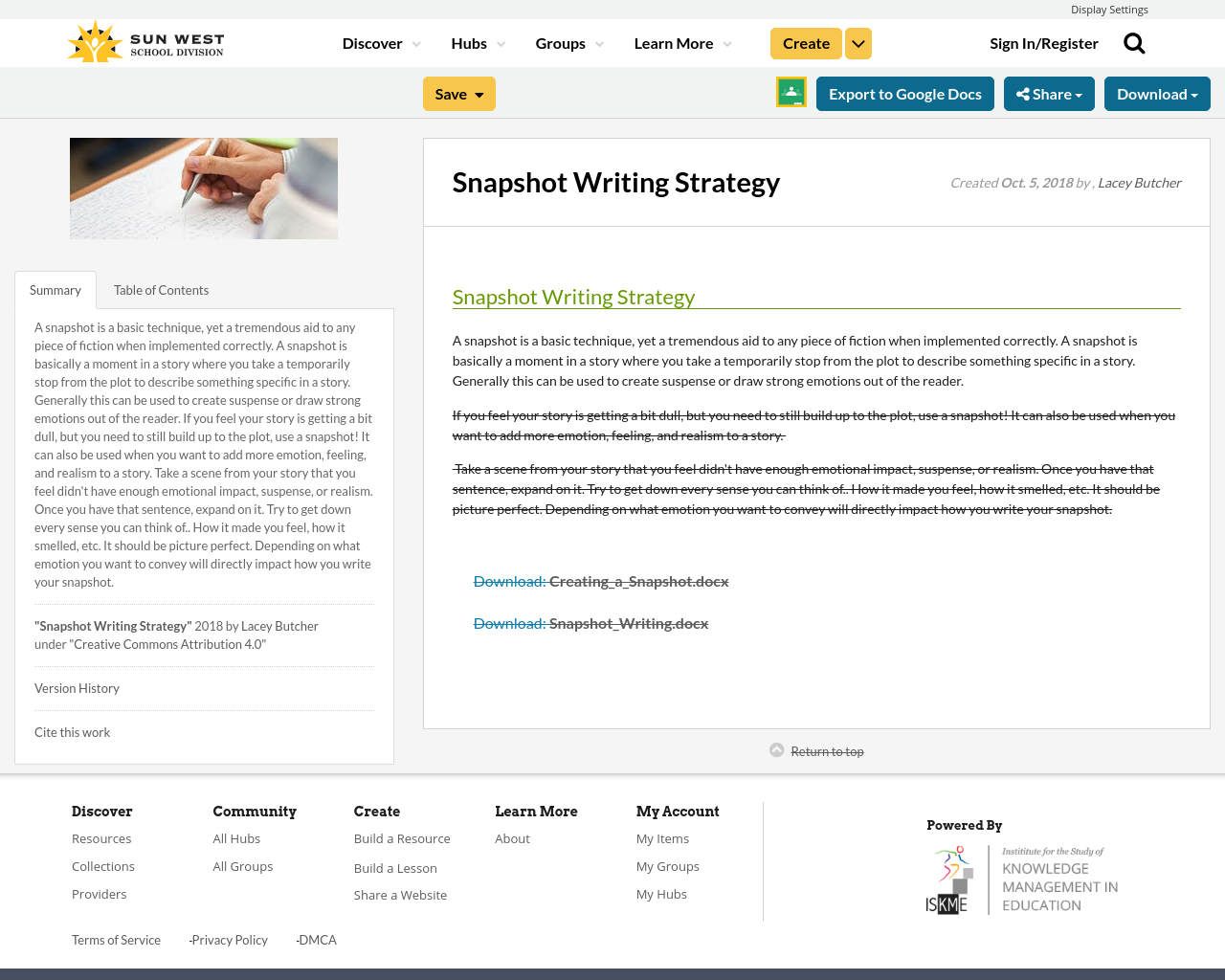 Snapshot Writing Strategy Resource Bank